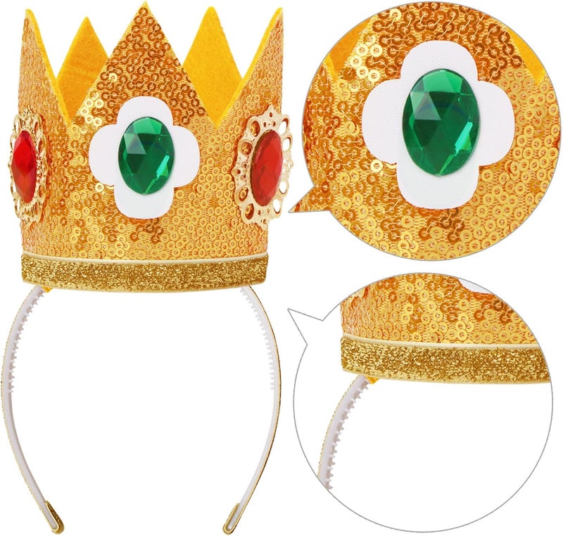 ICECUTE 4 PCS Princess Crown Accessories Kit,Incl. Flower Crown/Brooch/Earring/Glove,Dress Up Accessories for Women Gold - Image 2
